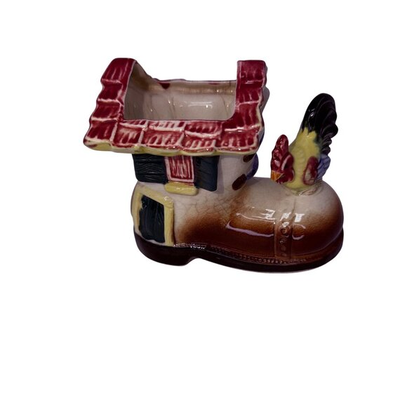 Vintage Ceramic Shoe Planter Lot Japan—Rooster Cottage, Mouse Boot, Train Boot - Picture 5 of 16